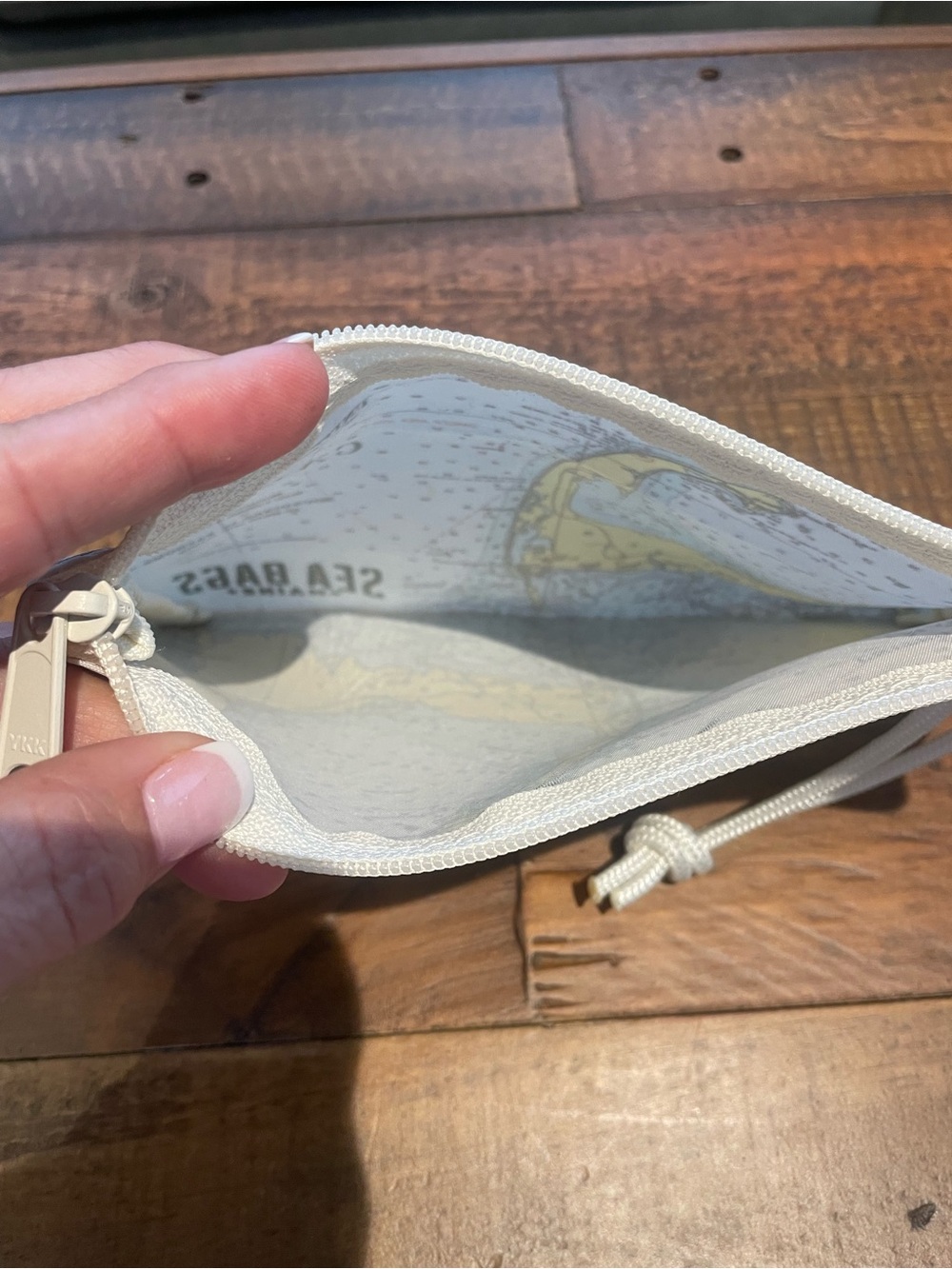Sea Bags of Maine Cream Zip Wristlet with Nautical Cape Cod Print